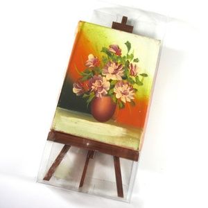 Small Oil Painting with Easel, Hand Painted Floral